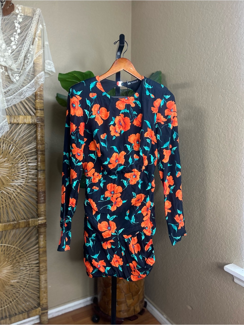 Zara cutout mini dress with floral pattern size medium